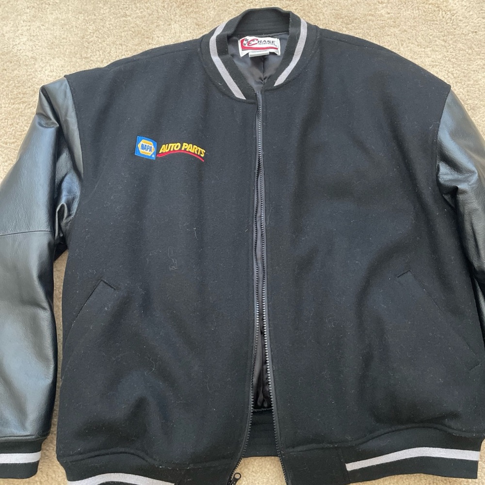 Official nascar black bomber leather and wool. XL